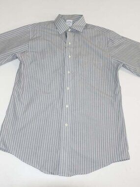 Brooks Brothers Men's Slim Fit Non Iron Dress Shirt 15.5 - 34 / 35 Gray White